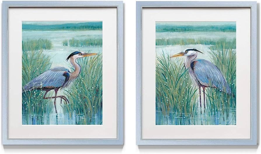 Renditions Gallery Wetland Heron 2 Piece Framed Artwork Set, Marsh & Swamp Bird, Blue Water, Gree... | Amazon (US)