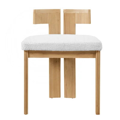 Set of 2 Indoor Boucle Dining Chairs with Rubber Wood Frame | Wayfair North America