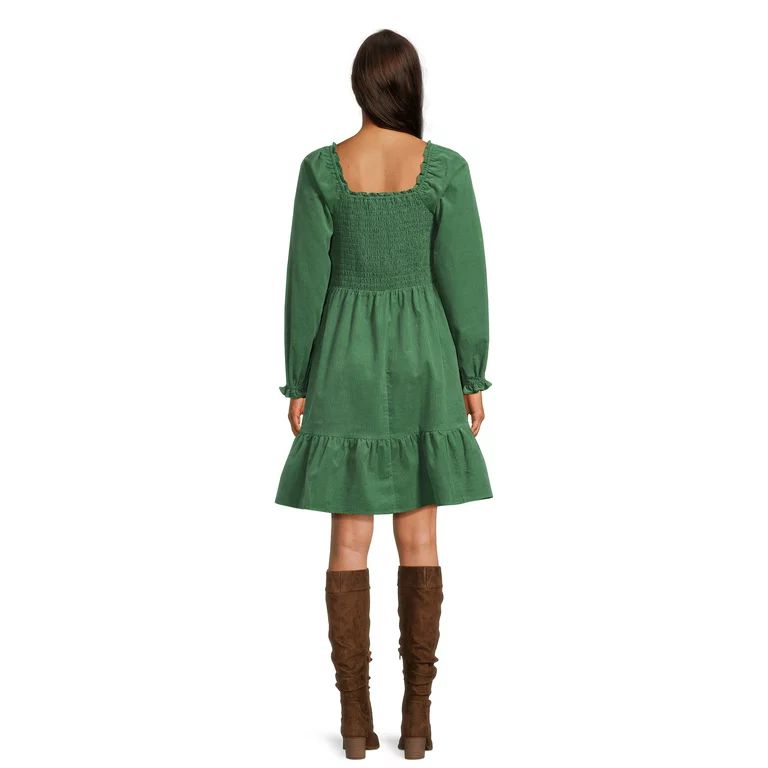 Time and Tru Women's Smocked Square Neck Corduroy Dress | Walmart (US)