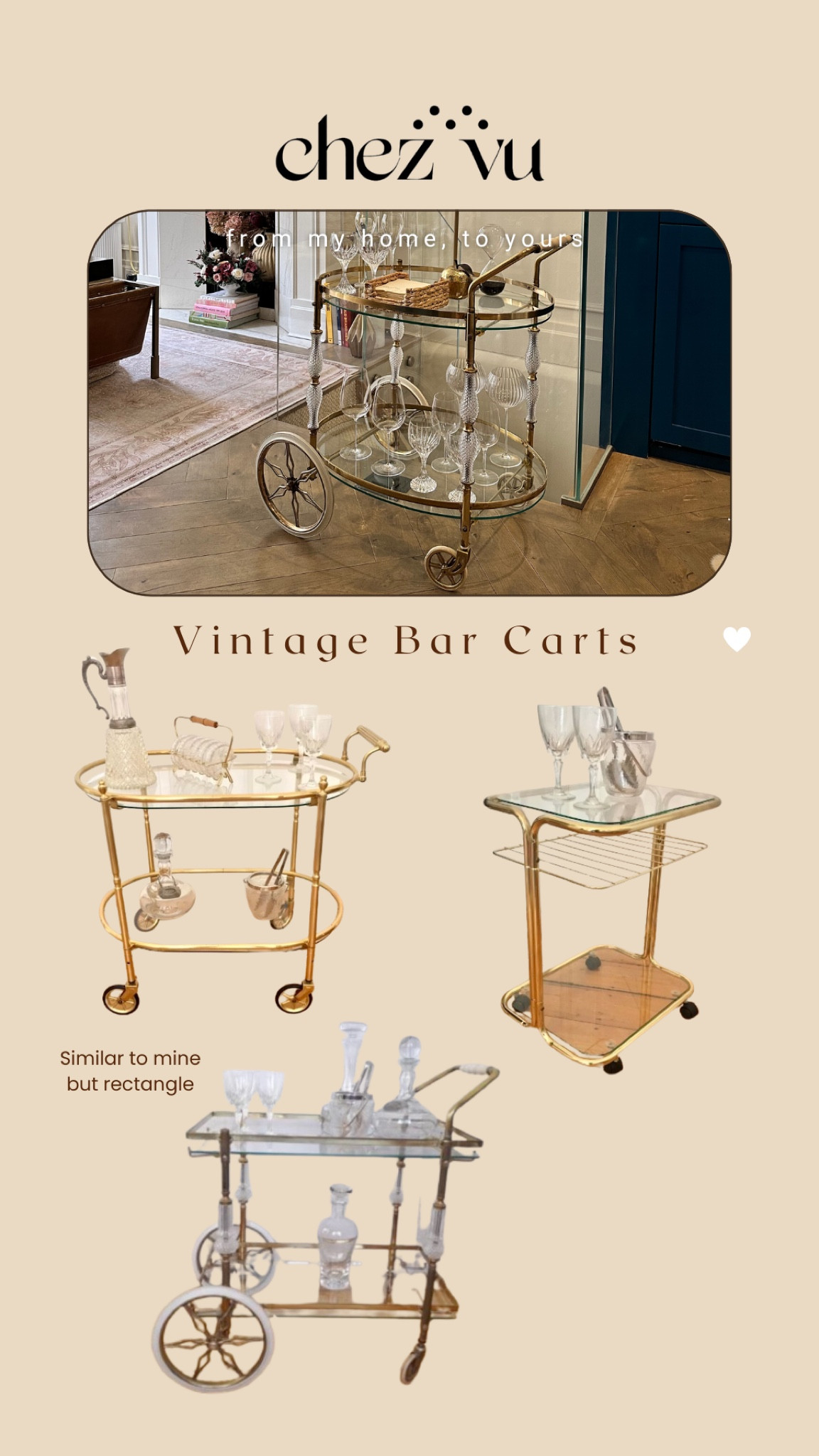 I loveeeee my new bar cart. I’ve never seen anything like it. Here’s more from the vendor on Etsy. 