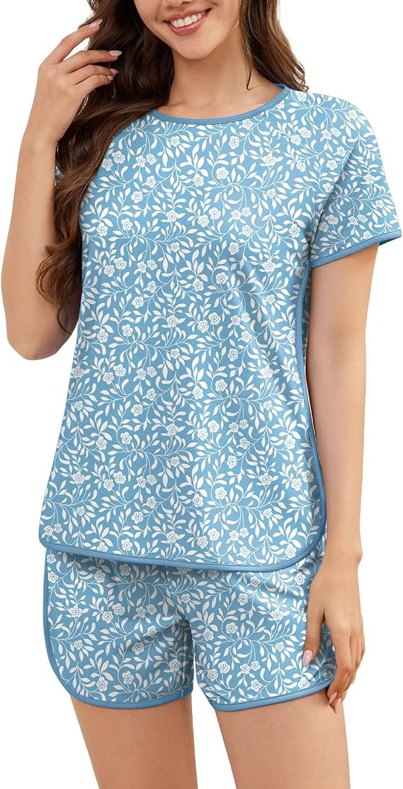 Wmens Pajama Sets Print 2 Piece Lounge Set Pjs Comfy Short Sleeve Top and Shorts with Pockets Lou... | Amazon (US)