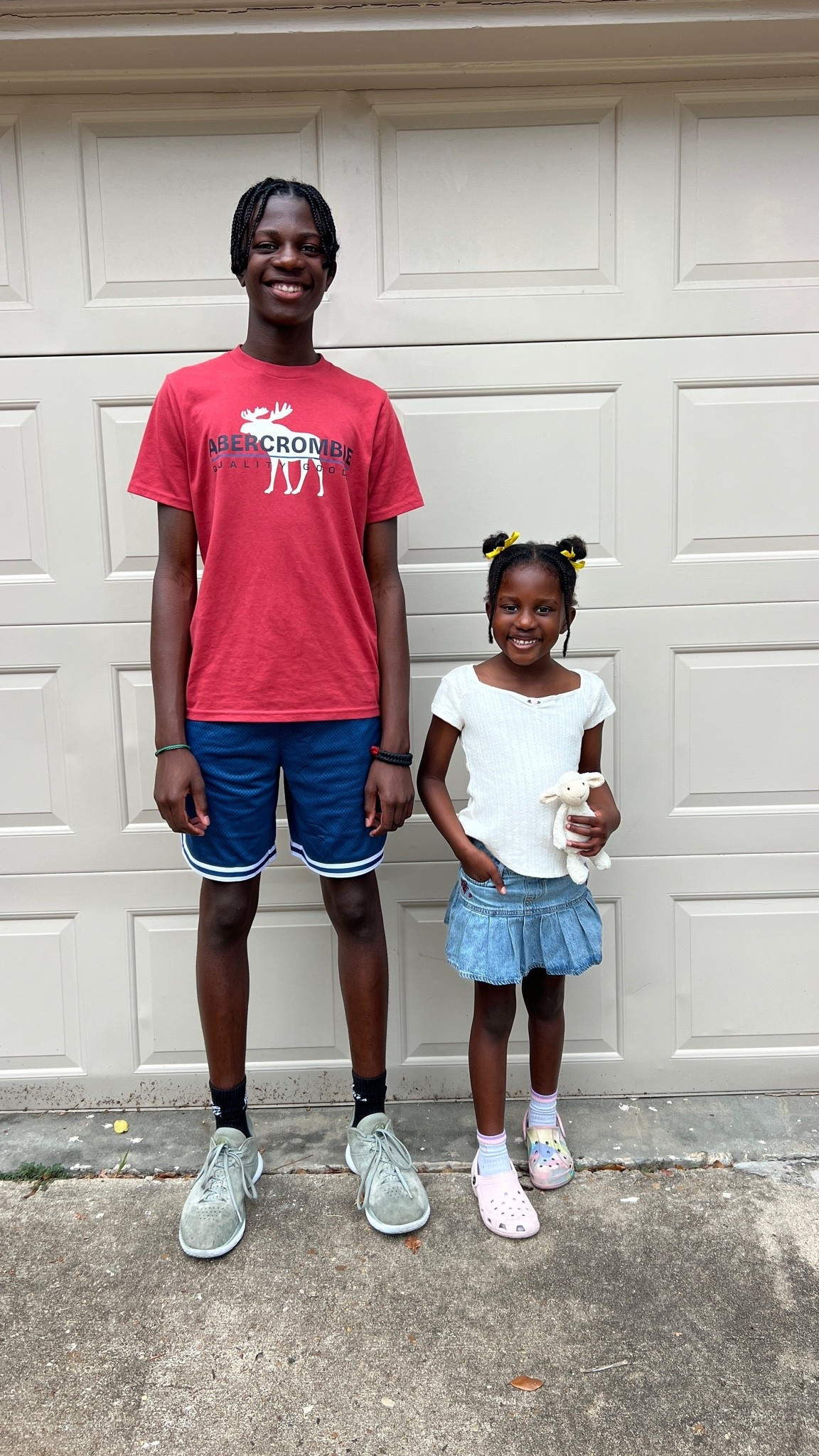 Shopped Back to school with at Macys for both kids! White square neck knit shirt and denim skirt for her and red Abercrombie graphic tee and blue Jordan basketball shorts.

#LTKmomlife #LTKKids