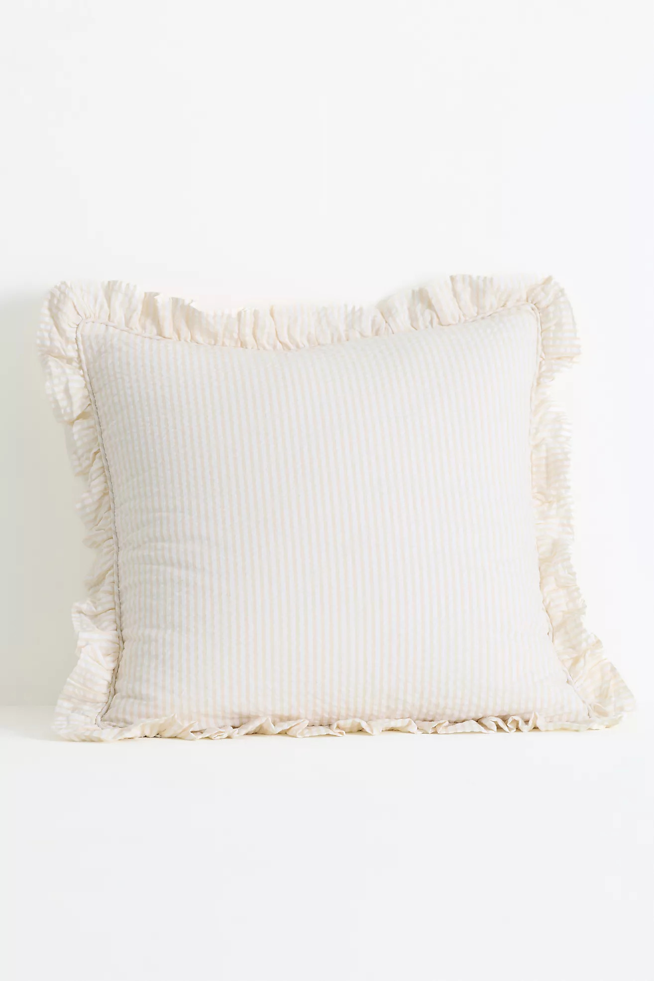 Bridget Cotton Yarn-Dyed Seersucker Ruffle Pillow | Anthropologie (US)