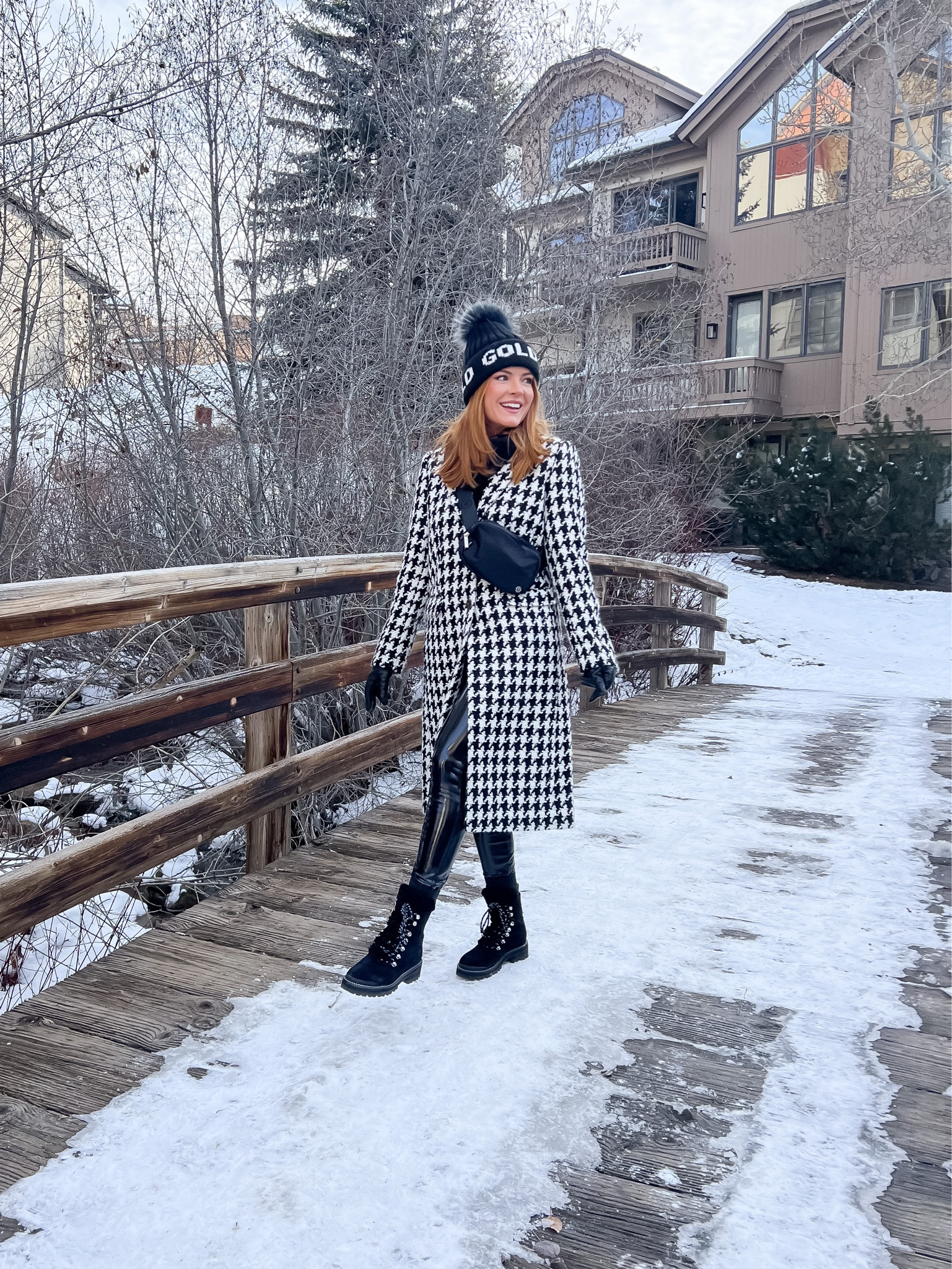 Ski season outfit🎿❄️ outfit I wore in the snow last year! 

Snow outfit // winter outfit // houndstooth coat // spanx leather leggings // Marc fisher boots

#LTKstyletip #LTKSeasonal #LTKfindsunder100
