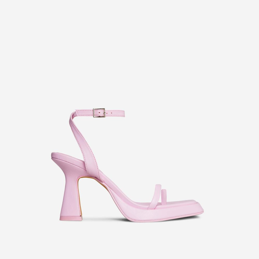 Cicley Square Toe Barely There Platform Flared Block Heel In Pink Faux Leather | EGO (UK)