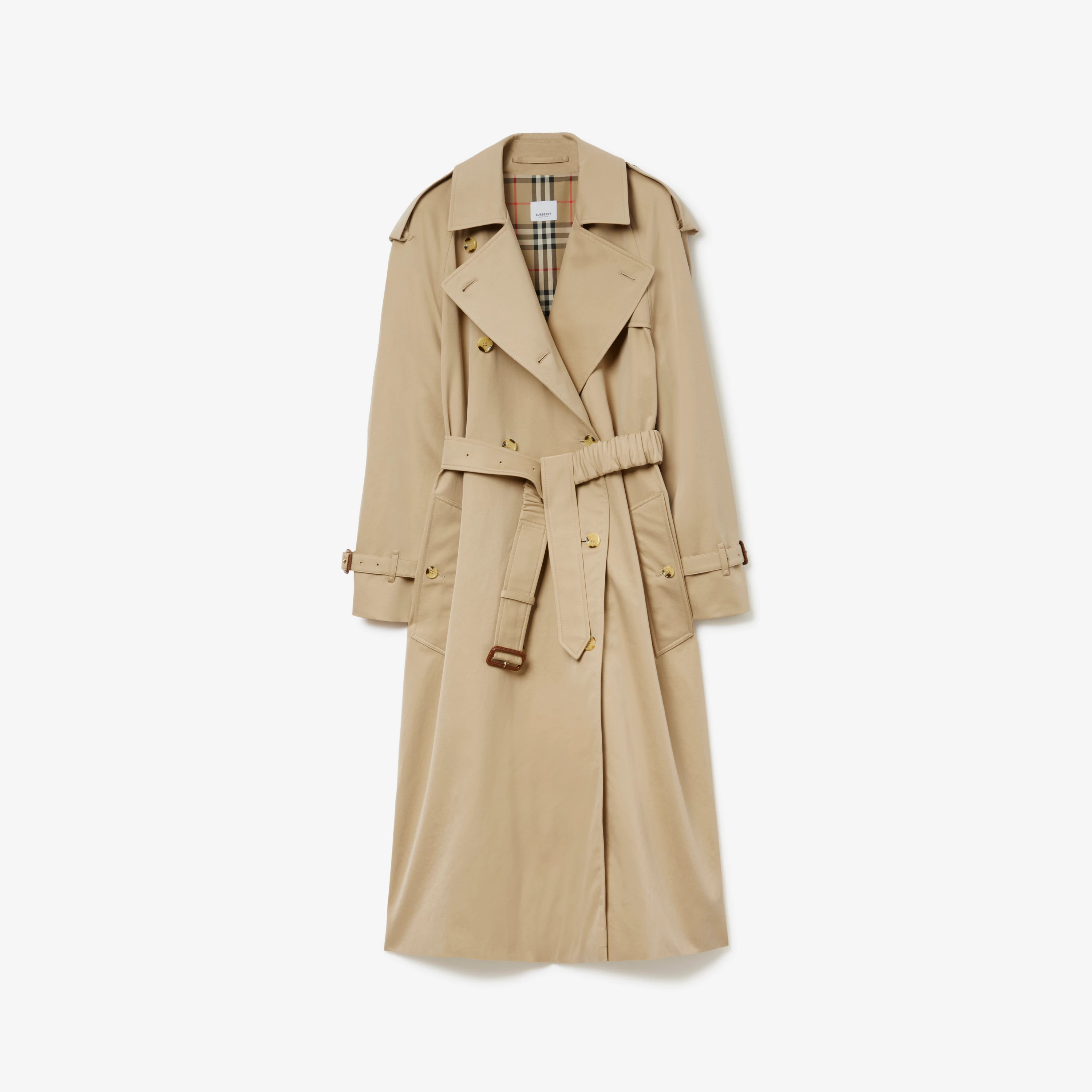 Long Gabardine Trench Coat in Honey - Women, Cotton Gabardine | Burberry® Official | Burberry (UK)