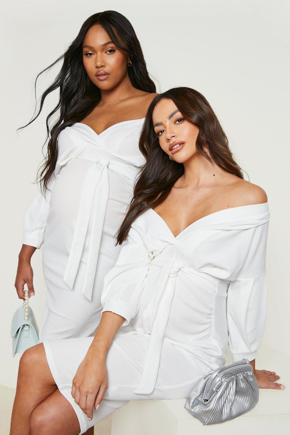 Maternity Off The Shoulder Wrap Midi Dress | Boohoo.com (US & CA)