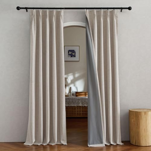 NICETOWN 100% Blackout 90 inch Curtains for Bedroom, Pinch Pleated Linen Blend Thick Thermal Window Treatments Sound Dampening Drapes for Living Room/Bedroom, Oatmeal, W34 x L90, 2 Panels | Amazon (US)