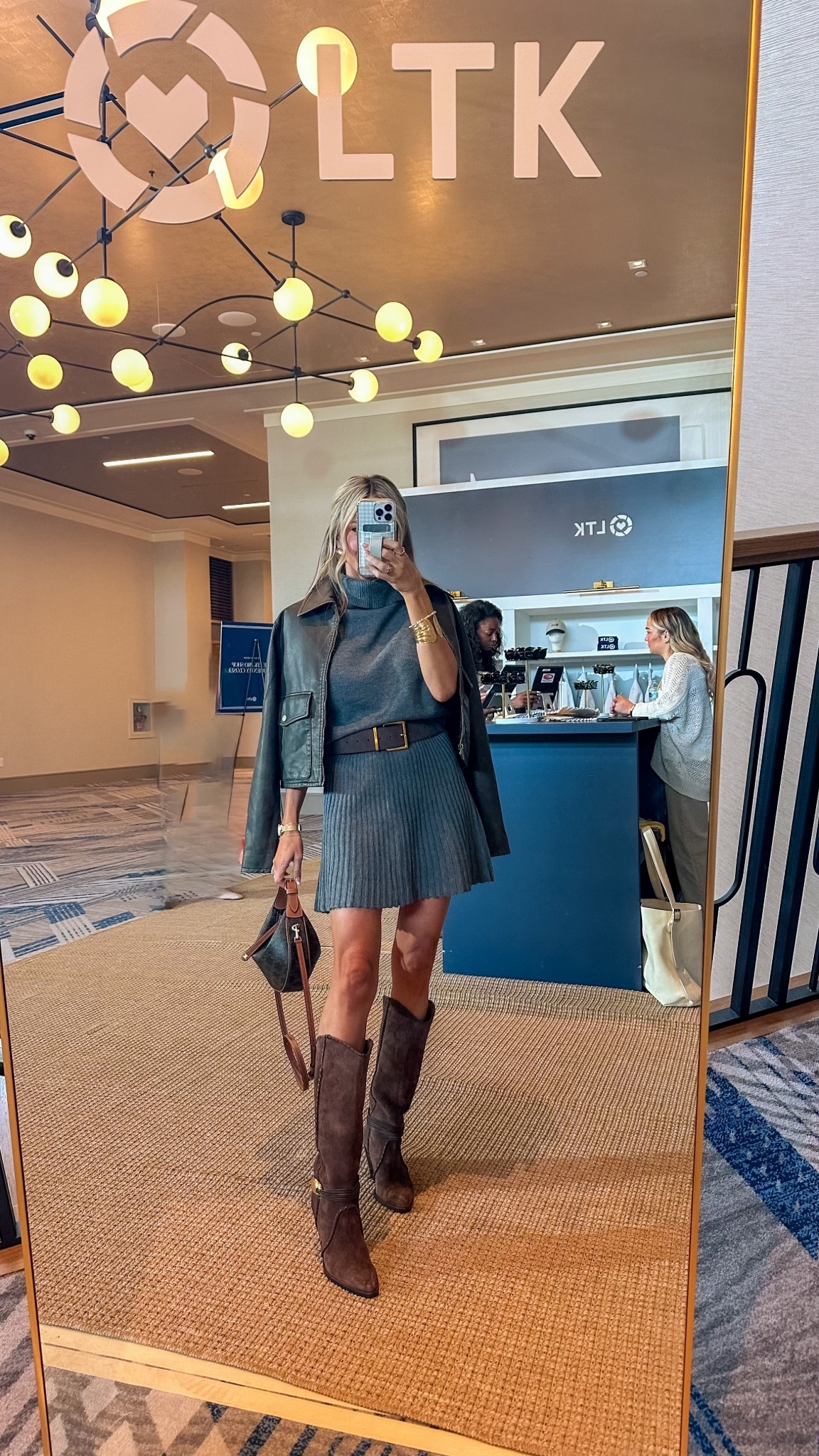 What I’m wearing for LTKcon day 2! This matching sweater set is so cute!!! 

Comes in multiple colors - wearing small  I added a chunky belt, coordinating chocolate brown boots and a leather jacket (I sized up to small for a little more roomy fit)

#LTKFindsUnder50 #LTKOver40 #LTKCon