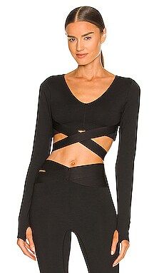 Le Ore Corso Crossover Long Sleeve Top in Black from Revolve.com | Revolve Clothing (Global)
