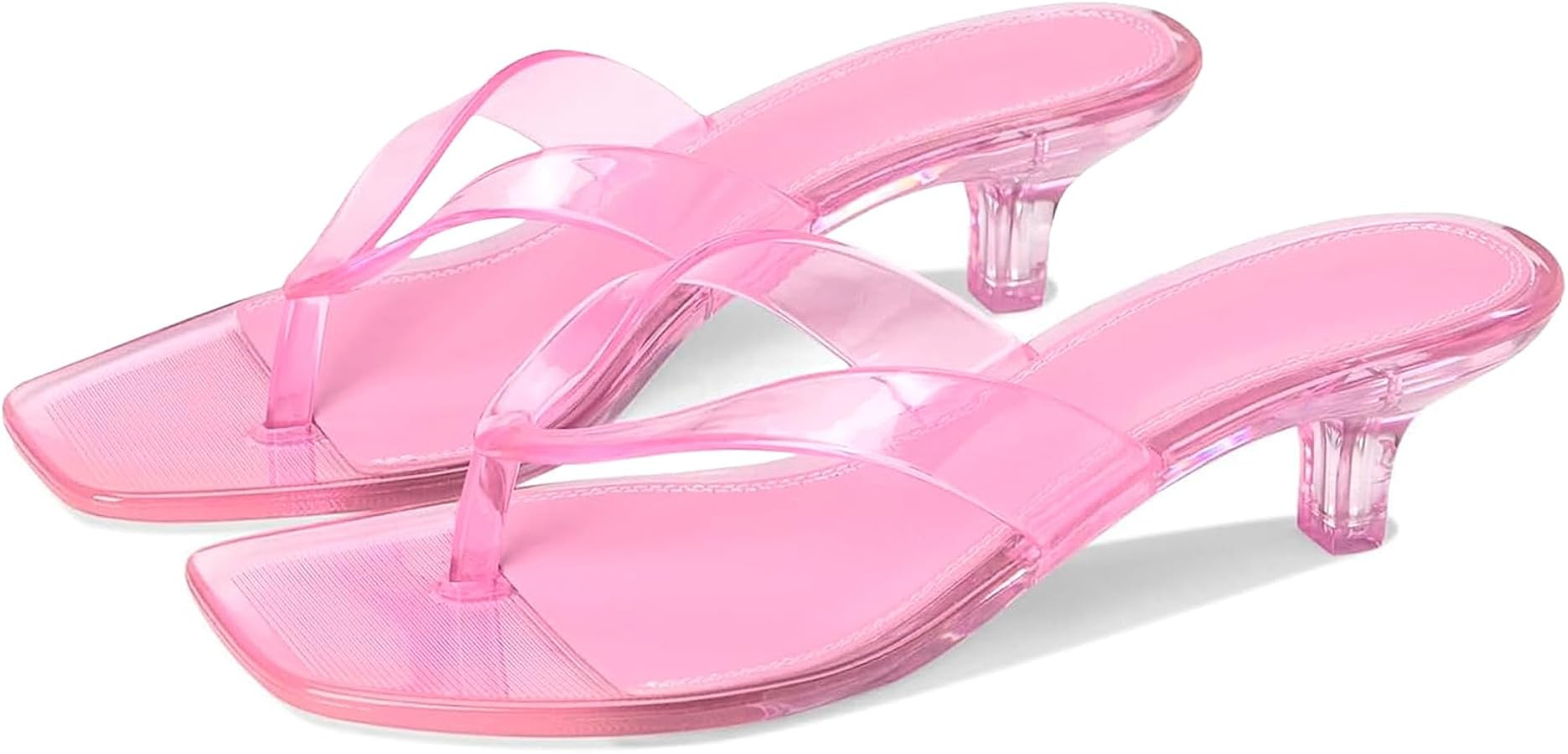 ClassicSter Jelly Thong Sandals for Women Clear Flip Flop Kitten Heels Sandals Low Heel Square To... | Amazon (US)