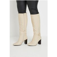 Cream Heeled Knee High Boot In Extra Wide eee Fit | Yours Clothing NL