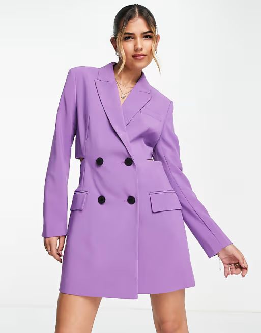 Stradivarius blazer dress with cut-out detail in purple | ASOS (Global)