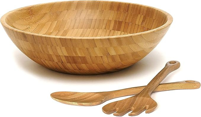 Amazon.com | Lipper International Bamboo Wood Salad Bowl with 2 Server Utensils, Large, 14" Diame... | Amazon (US)