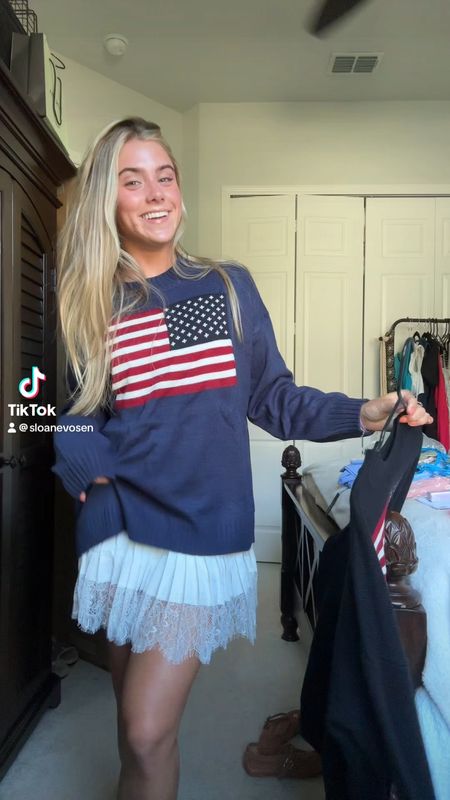 SHEIN Essnce Usa Flag Design Drop Shoulder Sweater. Temu Sweater. Slip skirt. this sweater has been living on my fyp and i had to try it out. honestly this is a great option i think it’s super cute and it’s not itchy tg!!! 🇺🇸

#americanflag #americanflagsweater #tiktokshop #ttsacl #starfashion #tiktokshopfinds #firstimpression #knitsweater #sweaterweather #sweater #usasweater #flagsweater #fourthofjulyoutfits #memorialdayoutfit #patriotic 

#LTKVideo #LTKFindsUnder50 #LTKSaleAlert