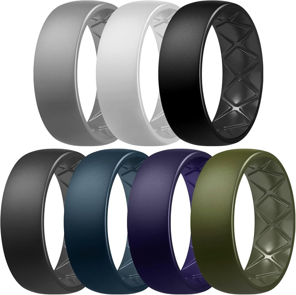 Egnaro Men's Silicone Rings 8mm Wide 2.5mm Thick, Multipack Ergonomic Rubber Wedding Bands For Hi... | Amazon (US)
