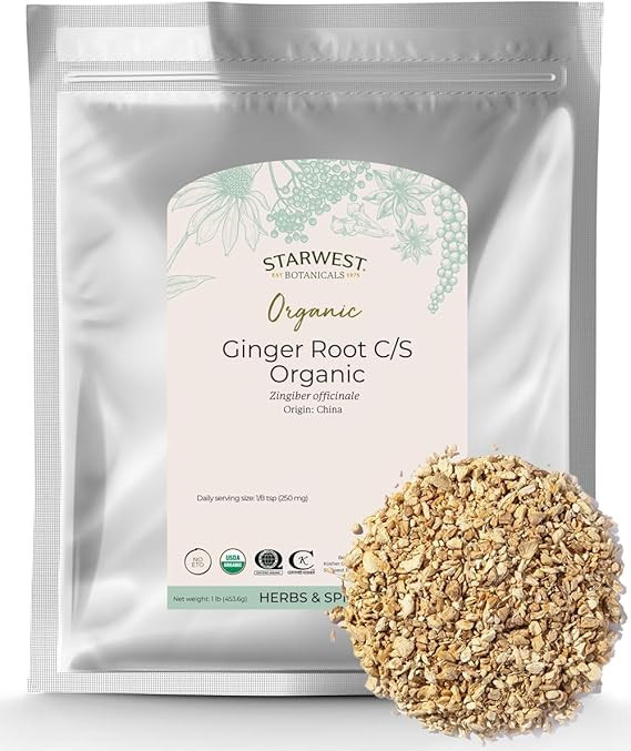Starwest Botanicals Organic Ginger Root 1/4" Cut and Sifted, 1 Pound | Amazon (US)