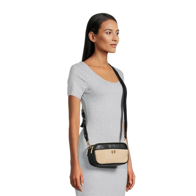 Time and Tru Women's Annamarie Woven Crossbody Bag Black/Tan | Walmart (US)