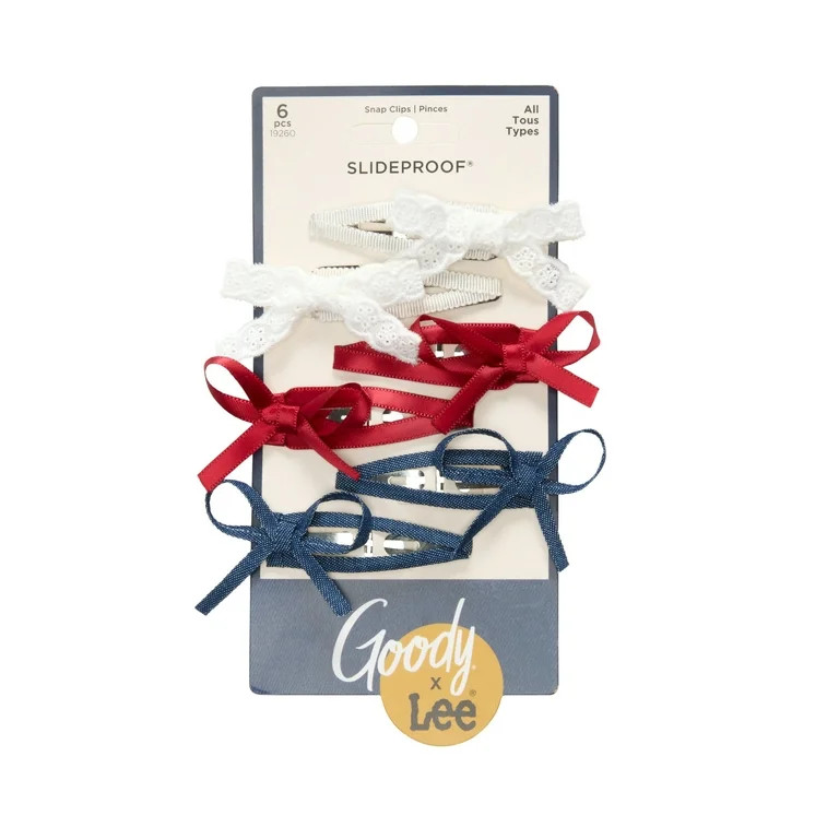 Goody x Lee Pain-Free Bow Snap Hair Clips – Strong Grip, All Hair Types, 6 Count | Walmart (US)