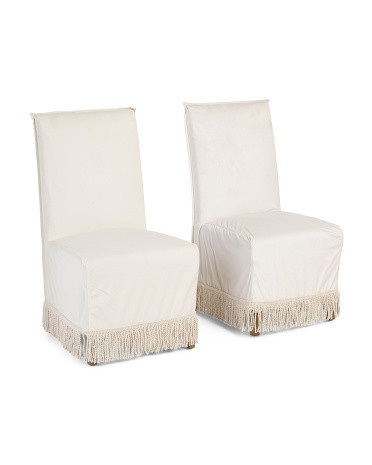 Set Of 2 Theodore Fringe Trim Slipcover Chairs | TJ Maxx