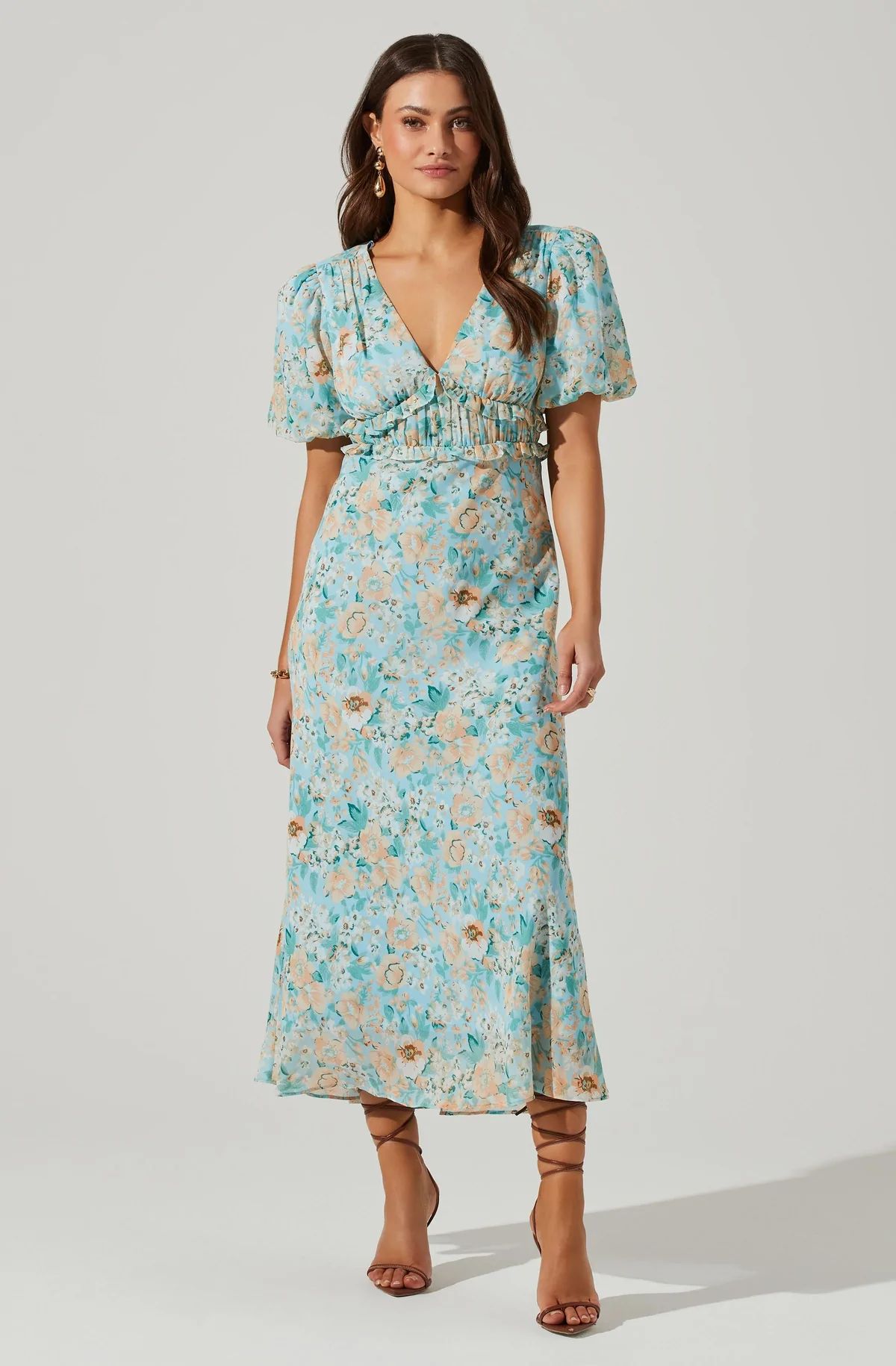 Esperanza Floral Puff Sleeve Midi Dress | ASTR The Label (US)