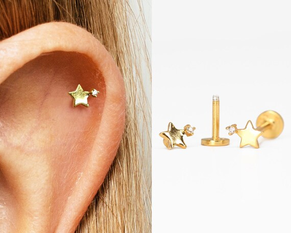 18G Tiny Star Flat Back Labret Stud  925 Sterling Silver  | Etsy | Etsy (US)