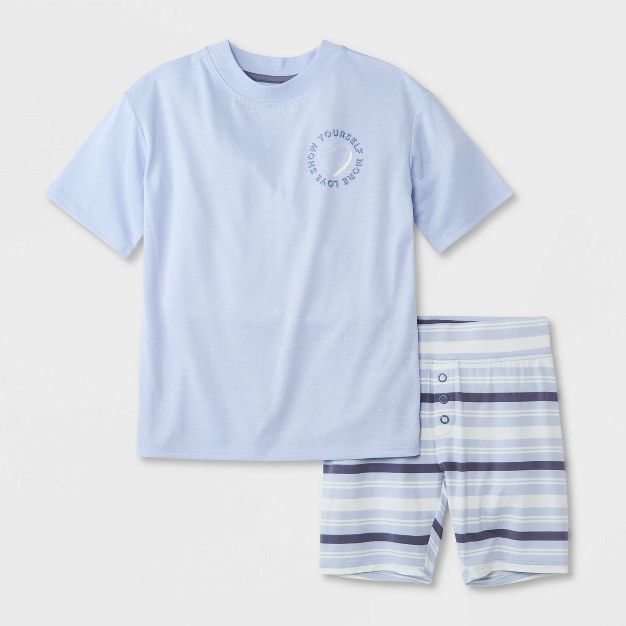 Girls' 'Love Yourself' Striped Pajama Set - art class™ Light Blue | Target