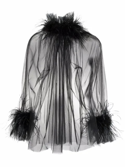 sheer feather-trimmed blouse | Farfetch Global