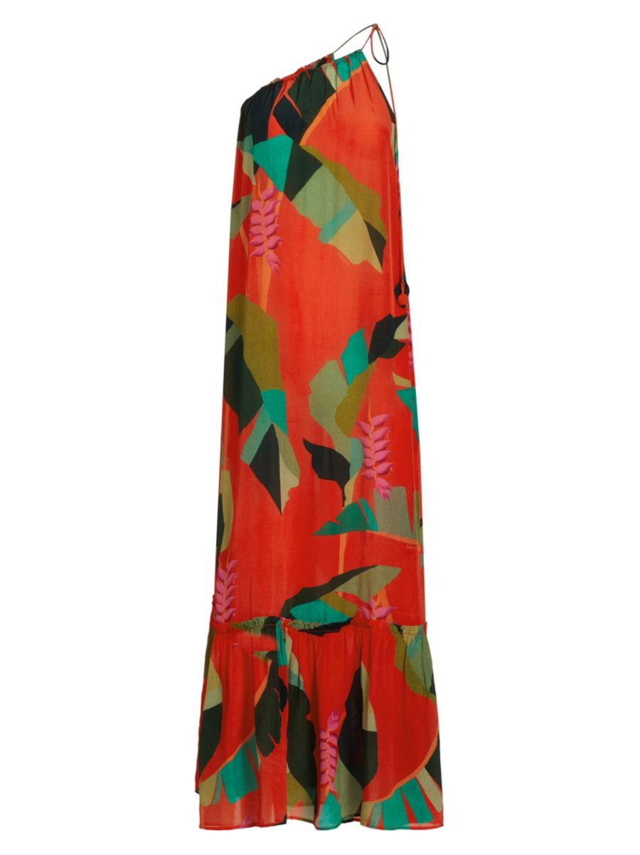 Farm Rio Heliconia One-Shoulder Palm Maxi Dress | Saks Fifth Avenue