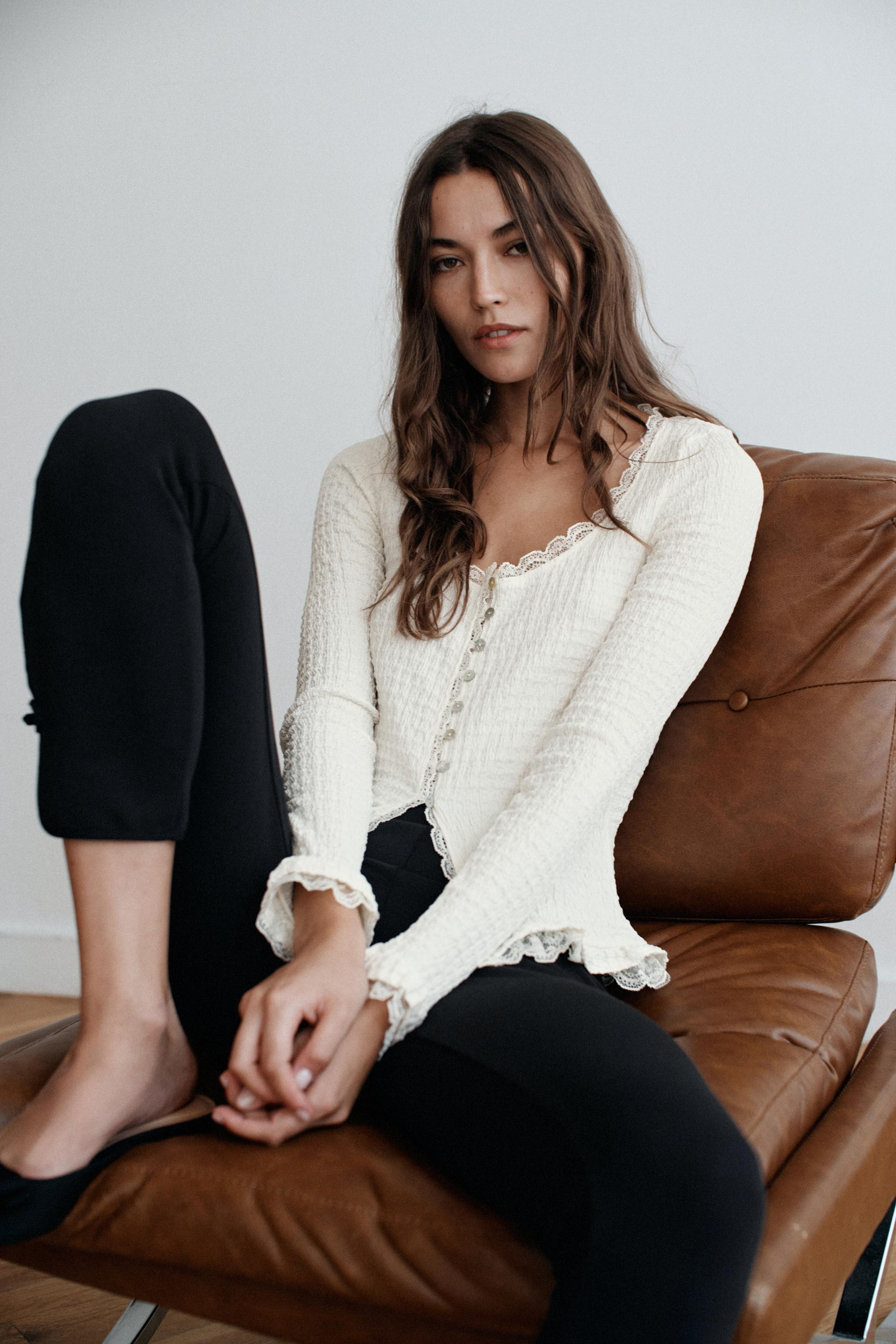 Zara - Contrast Jacket - Ecru - L - Woman | Zara UK