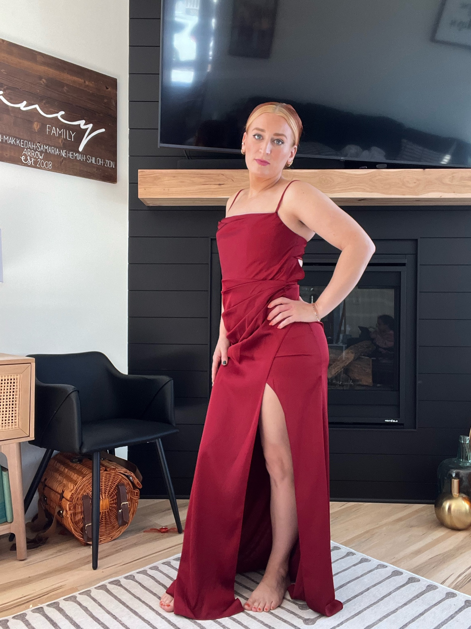 Silk dress + barefoot + slick back bun.

#LTKsalealert #LTKhome #LTKSeasonal