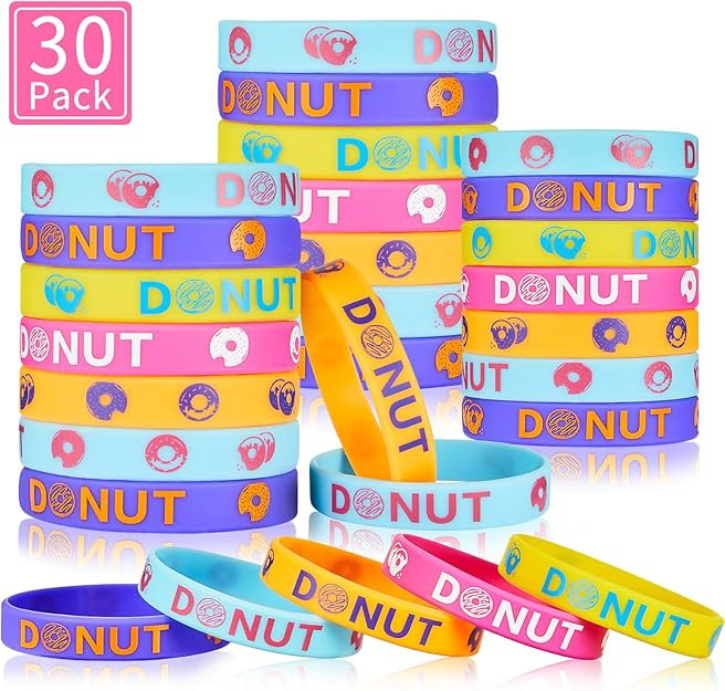 Skylety 30 Pieces Donuts Silicone Wristbands Bracelets Sweet Donut Party Bracelets for Theme Part... | Amazon (US)