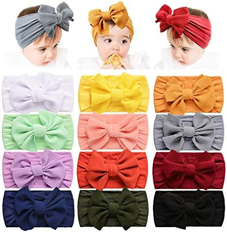 Amazon.com: 12 PCS Baby Nylon Headbands Hairbands Hair Bow Elastics for Baby Girls Newborn Infant... | Amazon (US)