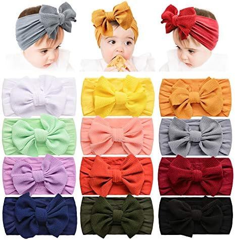 Amazon.com: 12 PCS Baby Nylon Headbands Hairbands Hair Bow Elastics for Baby Girls Newborn Infant... | Amazon (US)