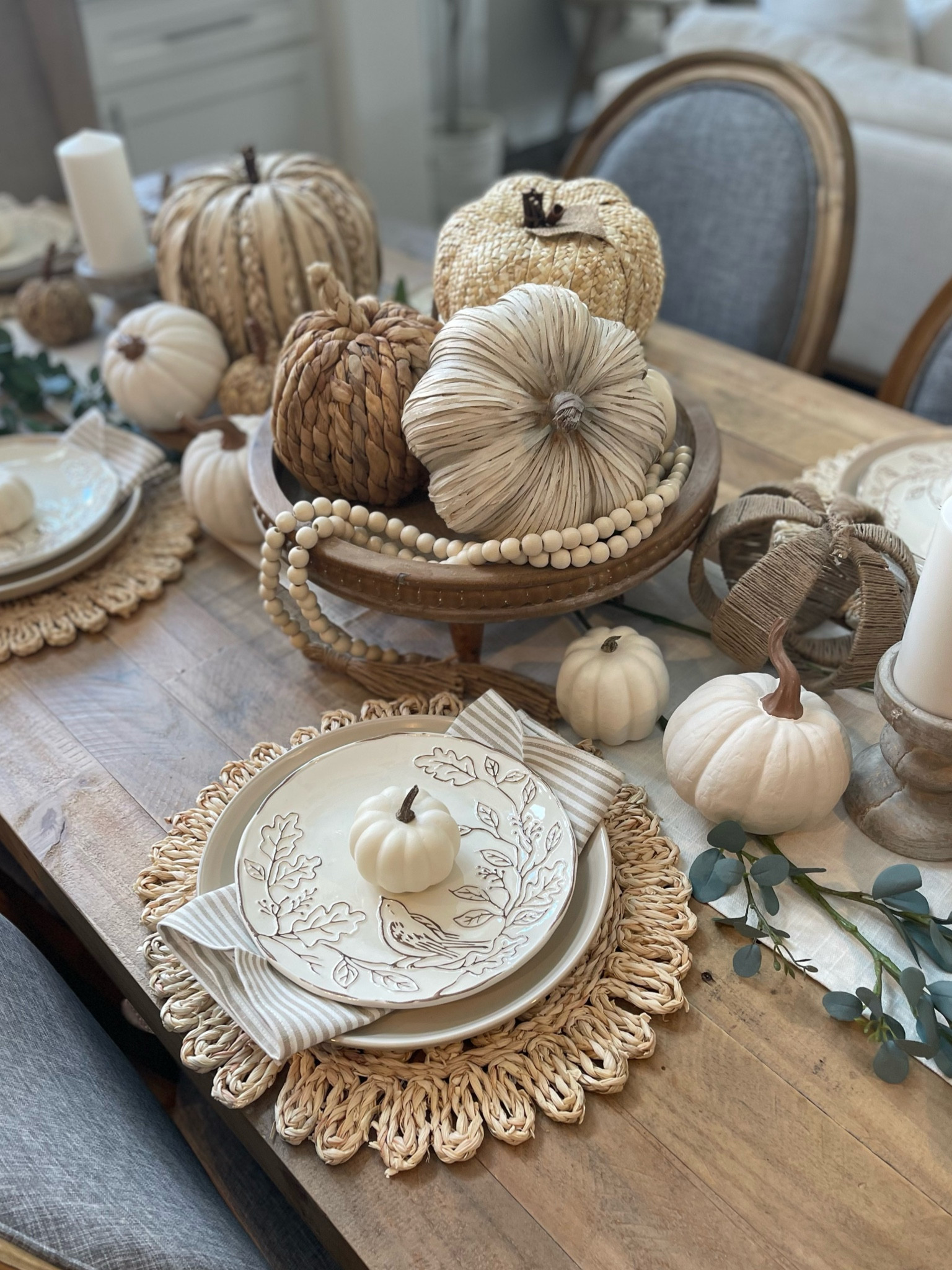 decided to finally transition into fall with a neutral fall tablescape .. some of the pumpkins and things came from hobby lobby but I can’t link those. 
Fall tablescape
Neutral fall tablescape, pumpkins, pumpkin decor, fall decor, tablescape, dining table, dining room, dining room decor


#LTKsalealert #LTKhome #LTKSeasonal