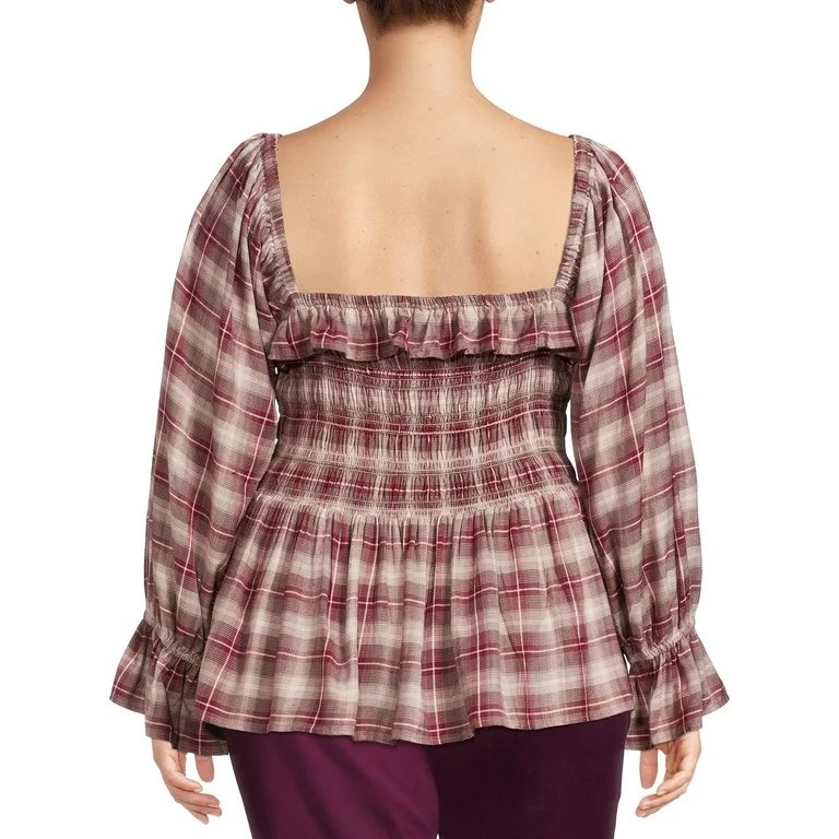 Romantic Gypsy Women's Plus Size Smocked Square Neck Plaid Top | Walmart (US)