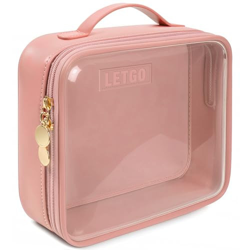 TSA Approved Toiletry Bag - Clear Makeup Bag, Unique Appearance, 1 Pack Clear Travel Bags Hold Lots of Items Also Great for Organizing Car Console (Large Pink) | Amazon (US)