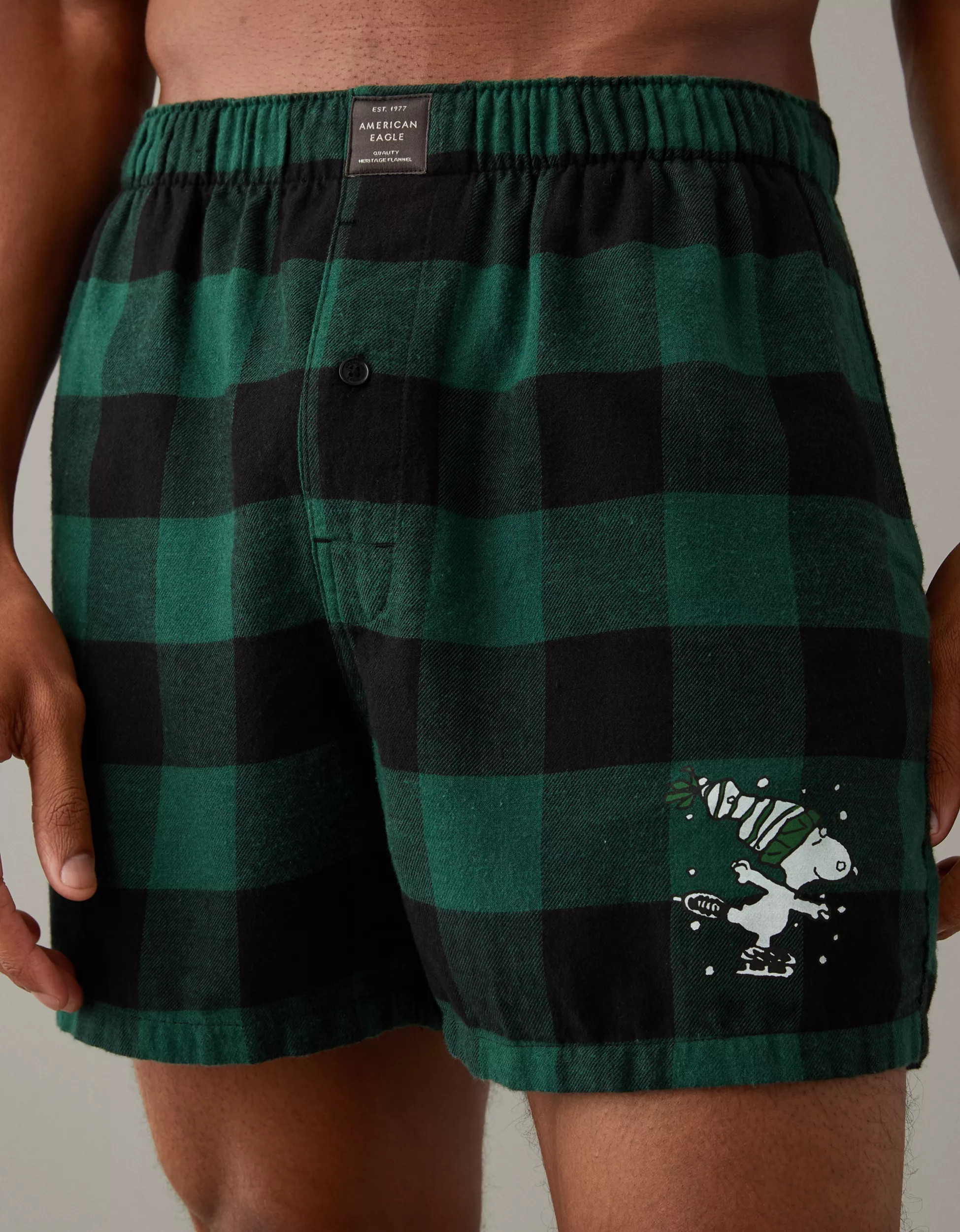 AEO Flannel Snoopy Peanuts Pocket Boxer | American Eagle Outfitters (US & CA)