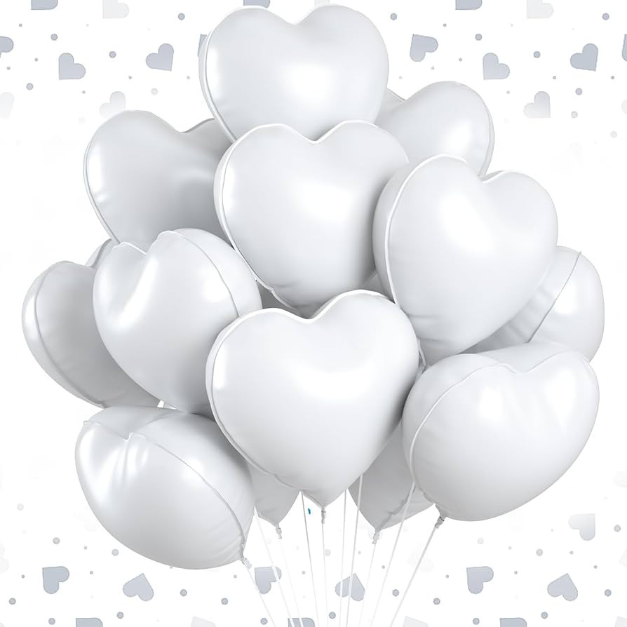 12 Pcs Heart Balloons, 18 inch White Heart Shaped Balloons, Big Heart Mylar Helium Balloons, Hear... | Amazon (US)