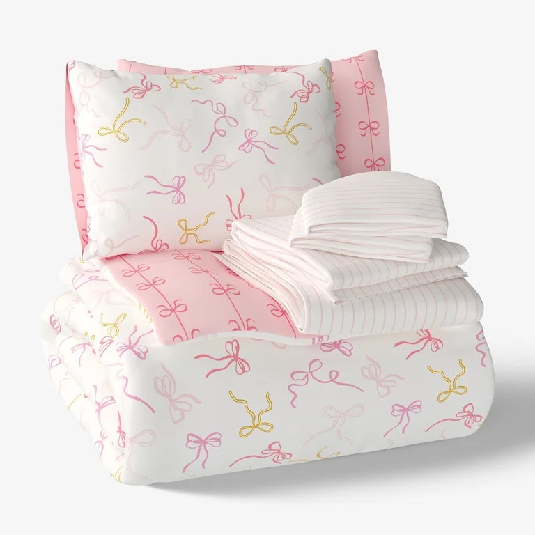 Mainstays Kids Bows Reversible Comforter Set with Sheets, Full, 7 Pieces | Walmart (US)