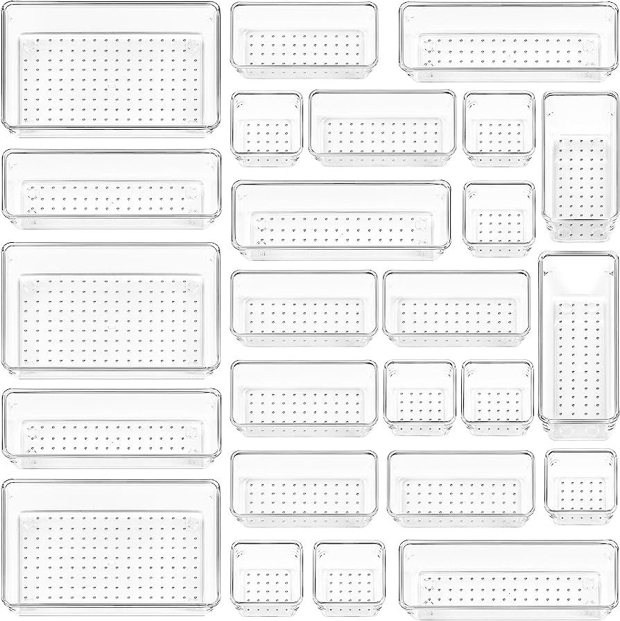 Vtopmart 25 PCS Clear Plastic Drawer Organizers Set, 4-Size Versatile Bathroom and Vanity Drawer ... | Amazon (US)