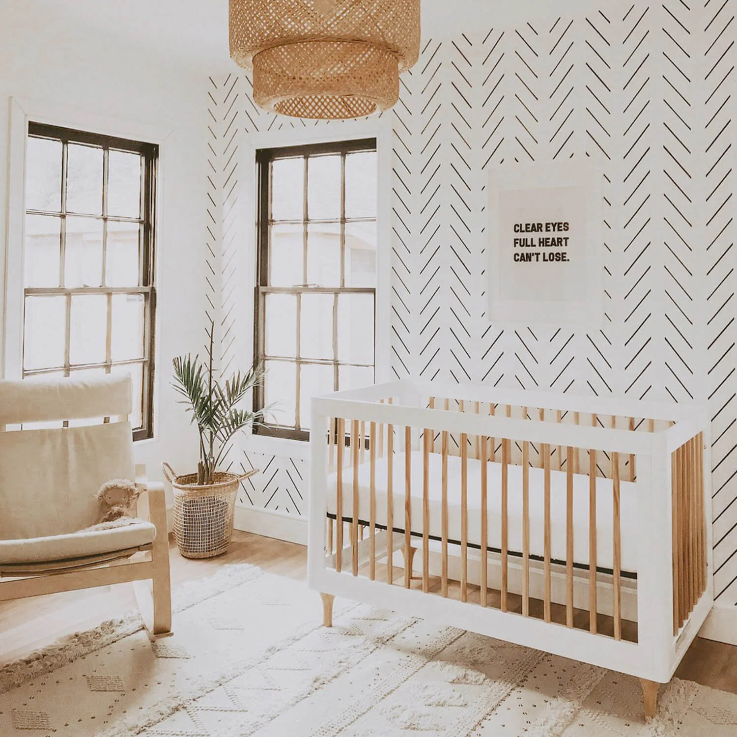 Black delicate herringbone nursery wallpaper | Livettes Wallpaper