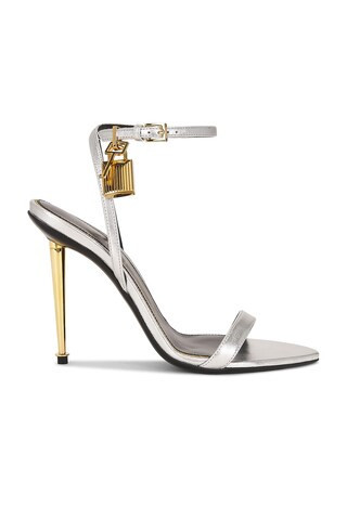 TOM FORD Padlock 105mm Laminated Sandal in Metallic Silver | FWRD 