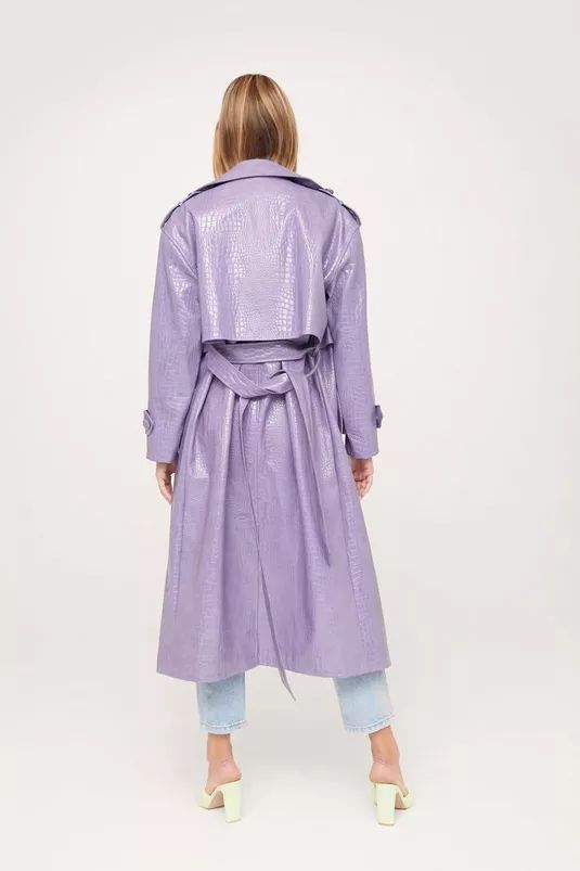 Faux Leather Croc Embossed Belted Trench Coat | NastyGal (FR)