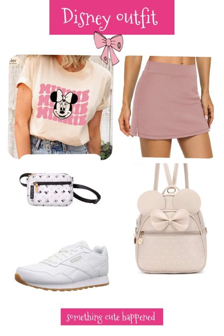 Cute and comfy Disney outfit 
Minnie Mouse tee shirt 
Skort skirt 
Reebok sneakers 
Minnie Mouse backpack 

#LTKsalealert #LTKshoecrush #LTKFind