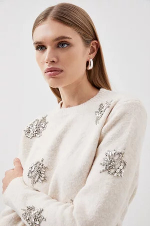 Wool Blend Embellished Cosy Knit Jumper | Karen Millen UK + IE + DE + NL