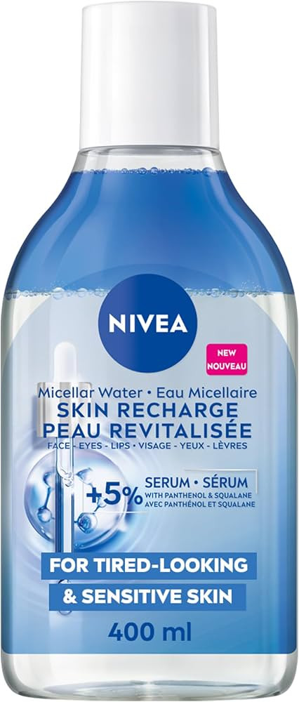 NIVEA Skin Recharge Micellar Water for Tired-Looking and Sensitive Skin, Eyes, Lips and Face Cleanser with Panthenol, Squalane and Amino Acid Complex for Overnight Moisture Replenishment, 400mL | Amazon (CA)