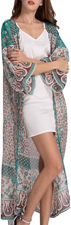 Floral Printed Boho Bohemian Women Beach Cover Ups Cardigan Blouse Long Bikini Kimono Chiffon Cof... | Amazon (US)
