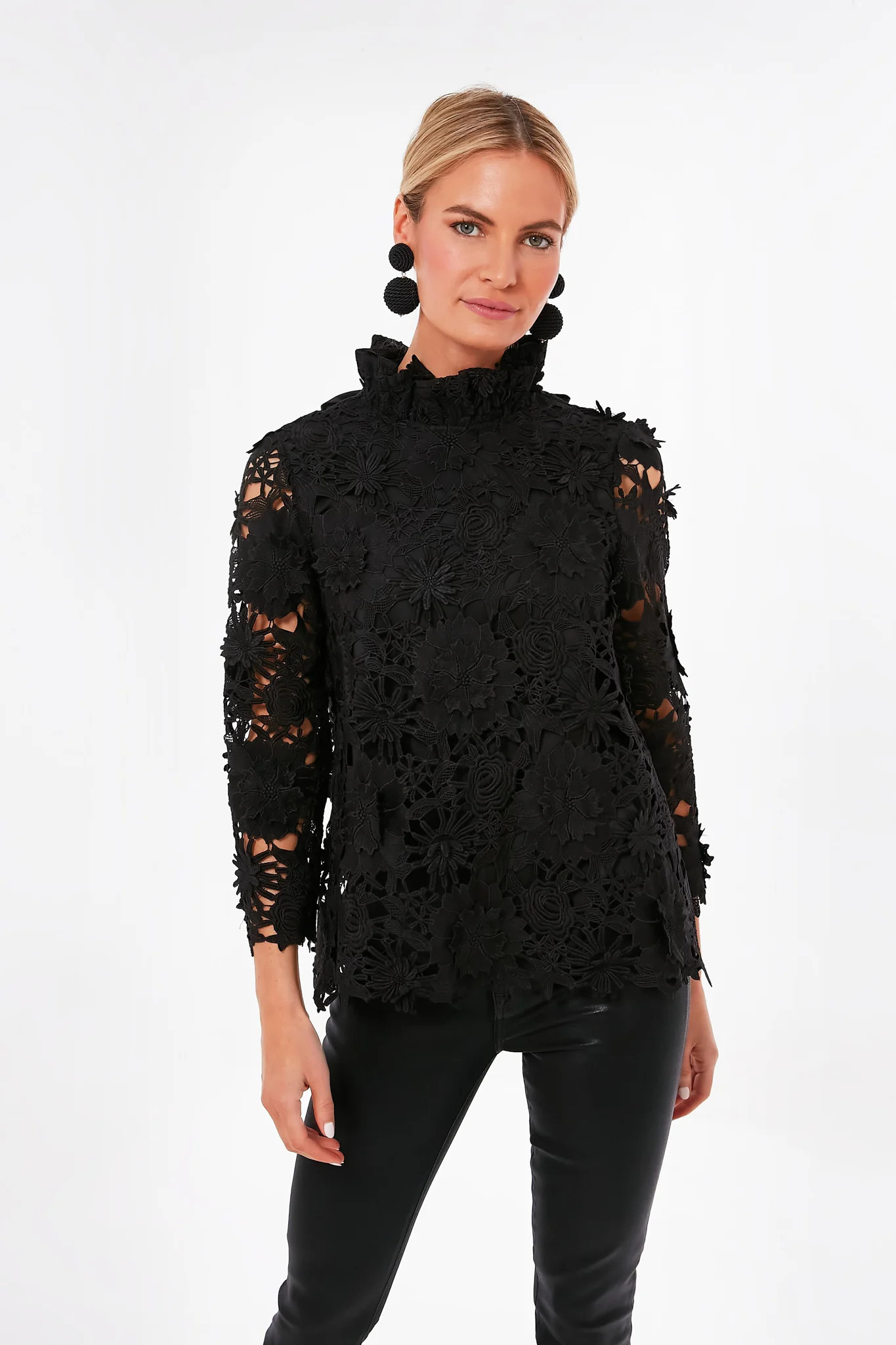 Black Guipure Lace Faye Blouse | Tuckernuck (US)