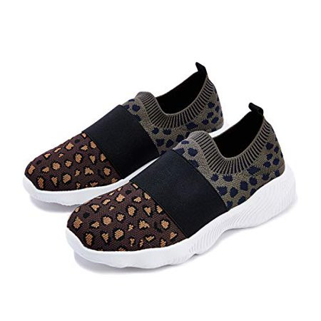 TINSTREE Leopard Walking Shoes for Women Comfort Lightweight Fashion Sneakers Elastic Sock Slip On A | Walmart (US)